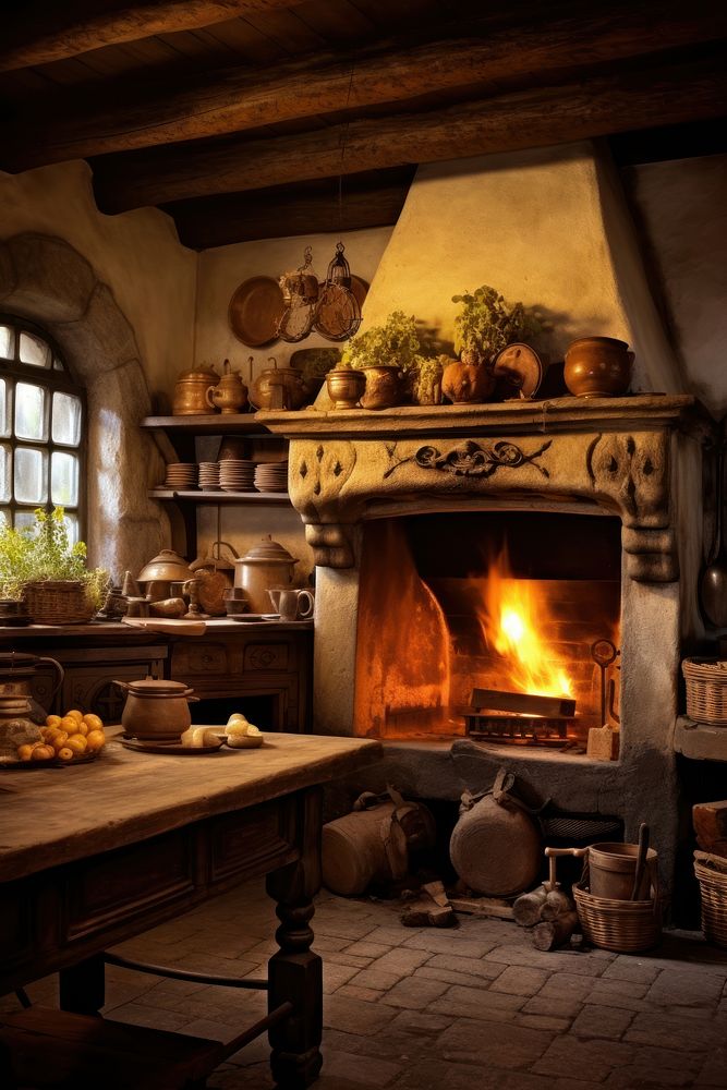 Fireplace kitchen hearth oven. AI generated Image by rawpixel.