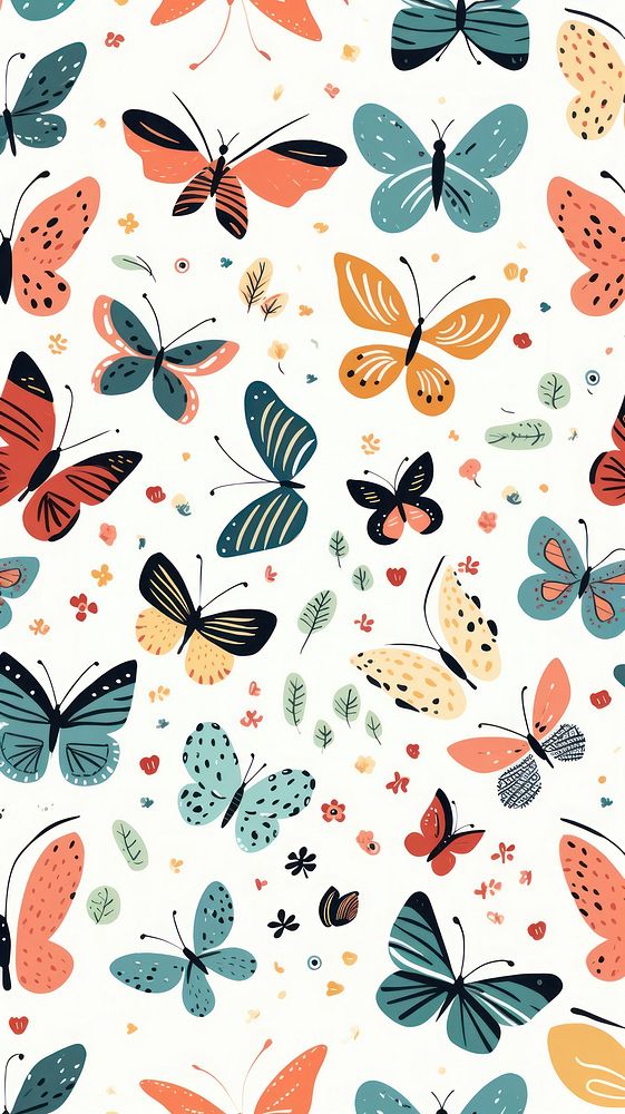 Butterfly doodle pattern backgrounds insect. AI generated Image by rawpixel.