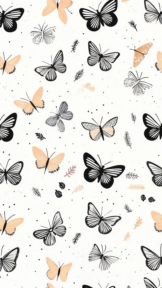 Butterfly doodle pattern backgrounds wallpaper. AI generated Image by rawpixel.