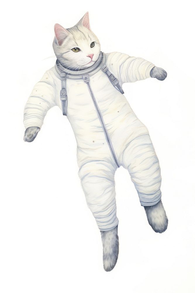 Cat wearing astronaut suit mammal white white background. AI generated Image by rawpixel.