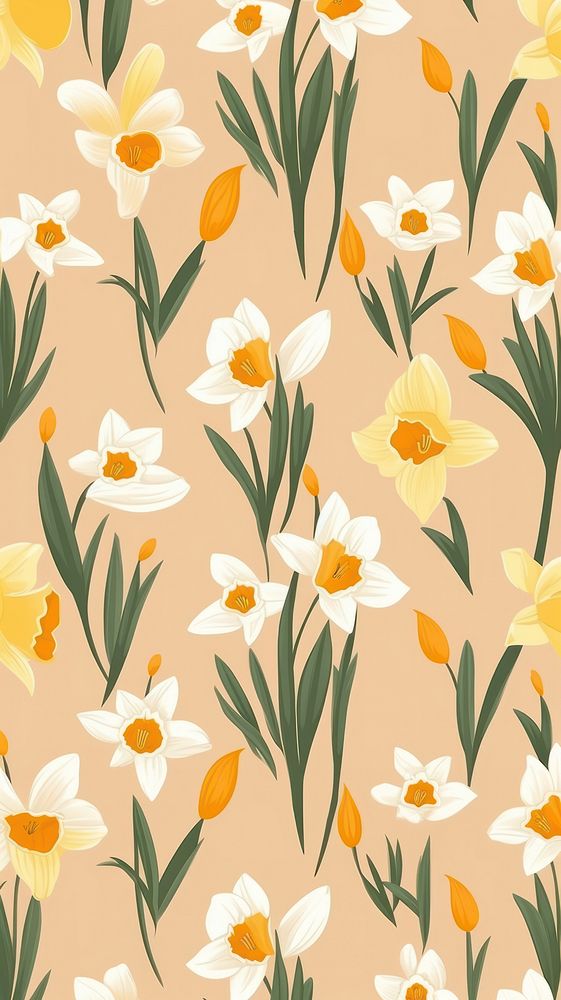 Daffodils pattern flower backgrounds. AI generated Image by rawpixel.