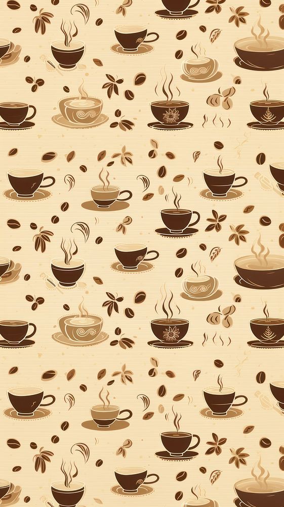 Brown vintage coffee pattern cup mug refreshment. AI generated Image by rawpixel.