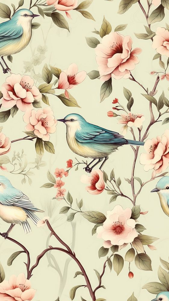 Pastel vintage bird pattern art backgrounds fragility. AI generated Image by rawpixel.