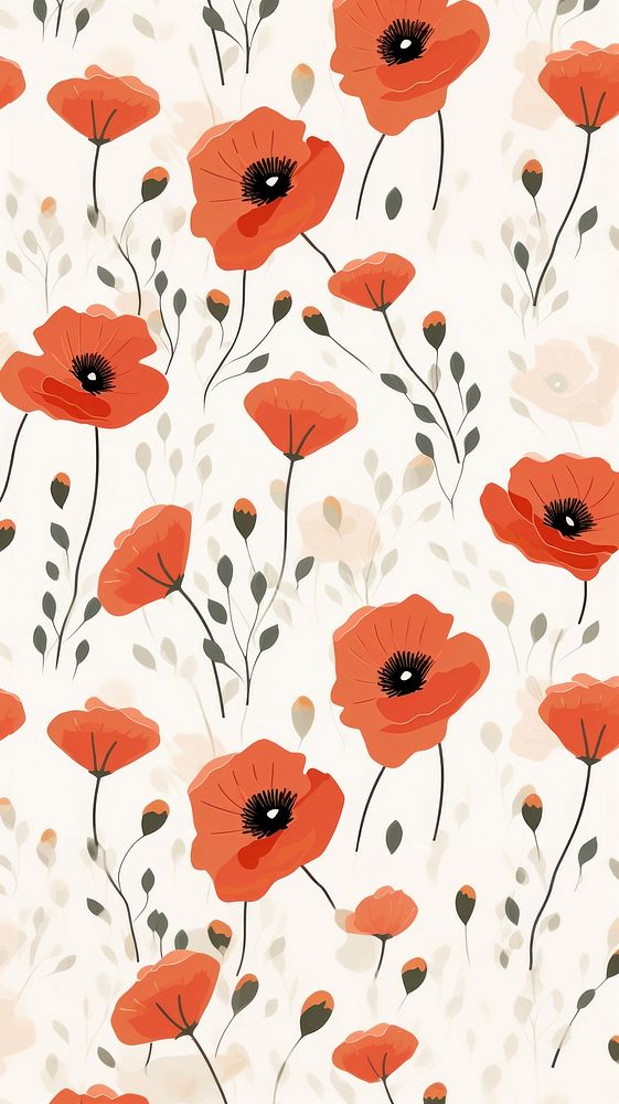 Poppy flower pattern backgrounds wallpaper. AI generated Image by rawpixel.