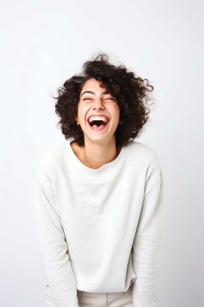 Cheerful laughing adult white. AI generated Image by rawpixel.