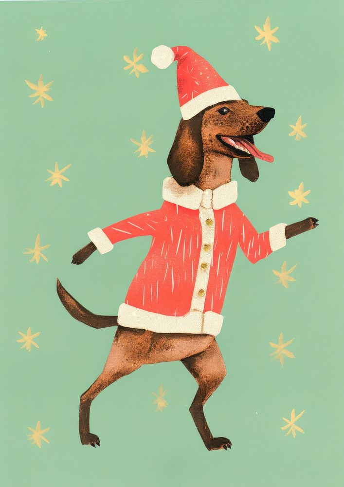 Dachshund wear santa costume dancing mammal animal hound. AI generated Image by rawpixel.