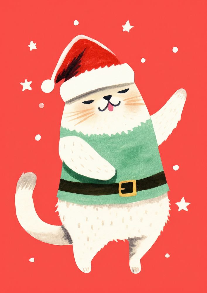 Cat wear santa costume dancing christmas snowman cute. AI generated Image by rawpixel.