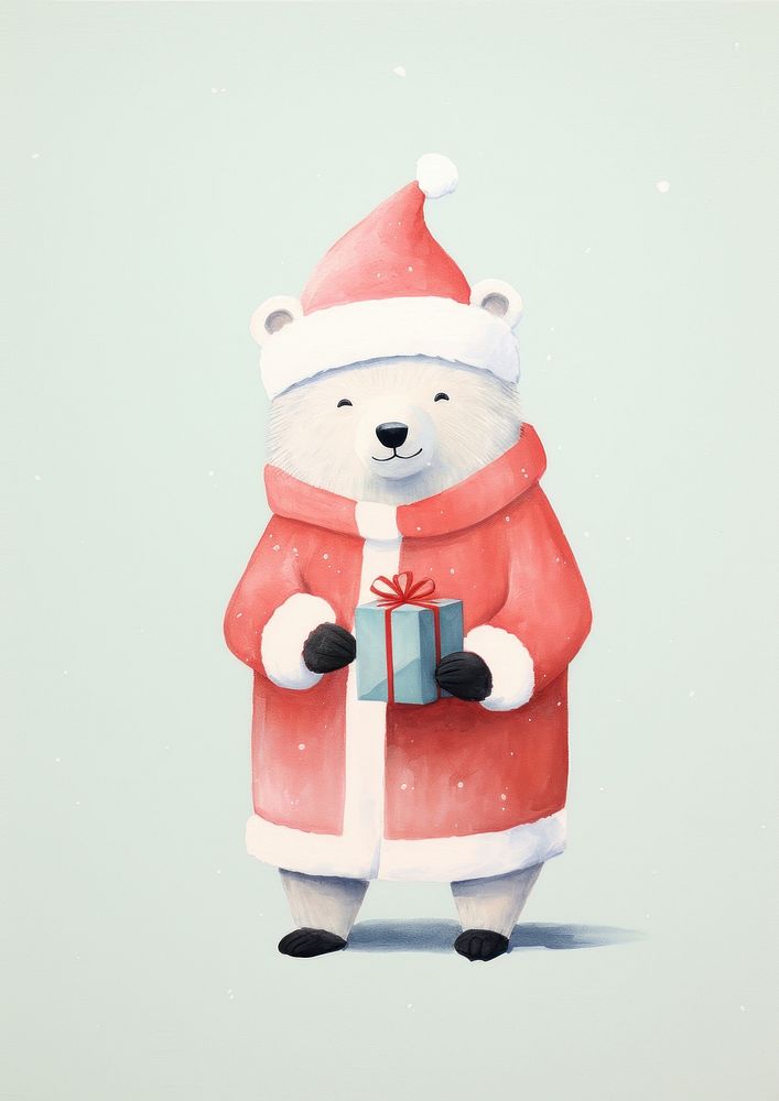 Polar bear wear santa costume art anthropomorphic representation. AI generated Image by rawpixel.