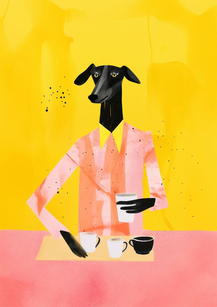 Dog holding coffee cup. AI generated Image by rawpixel.
