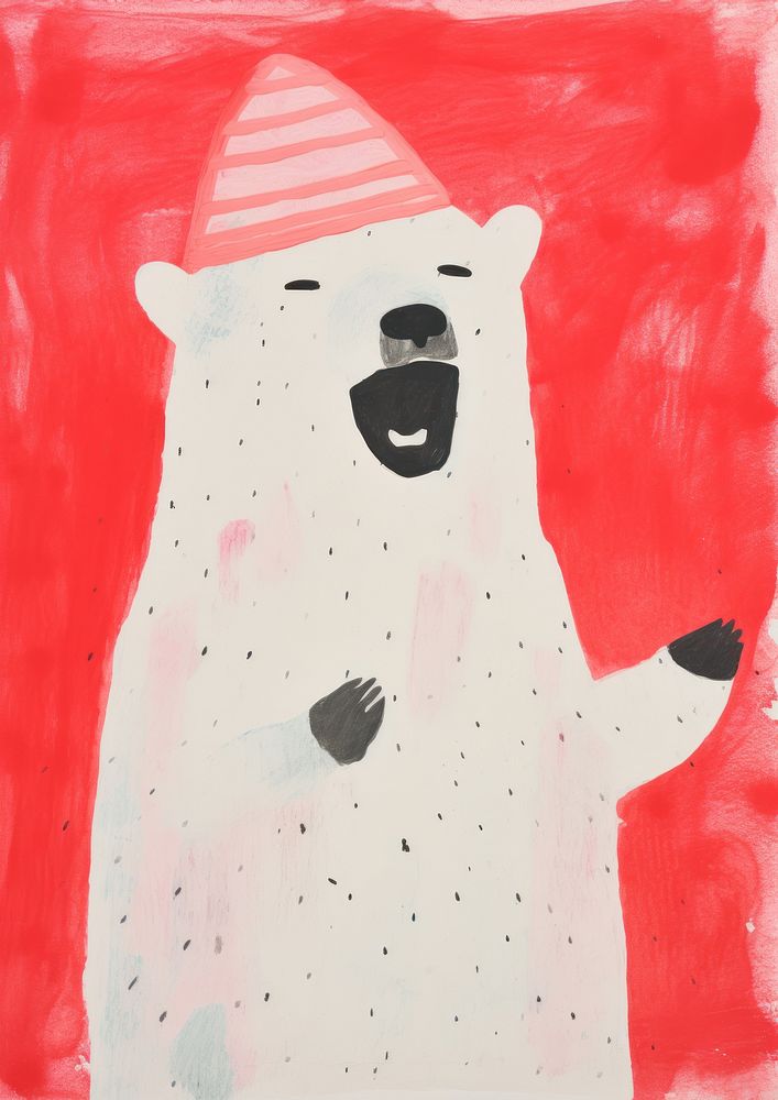 Art painting bear red. AI generated Image by rawpixel.
