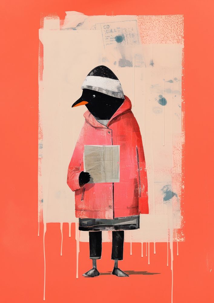 Art painting penguin red. AI generated Image by rawpixel.