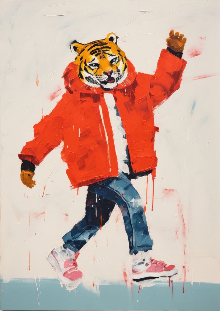Tiger art painting person. AI generated Image by rawpixel.