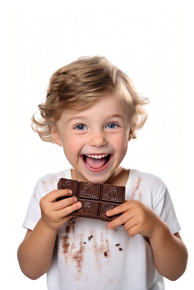 A child enjoy eating chocolate portrait smile photo. AI generated Image by rawpixel.