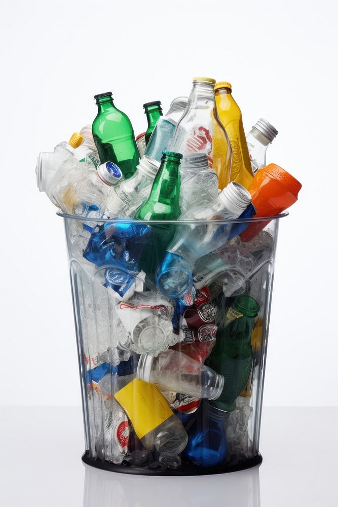 Plastic bottles trash bin garbage white background container. AI generated Image by rawpixel.