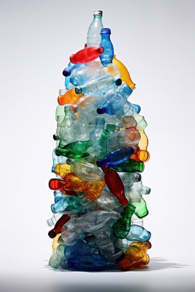 Stacking plastic bottles trash white background recycling beverage. AI generated Image by rawpixel.