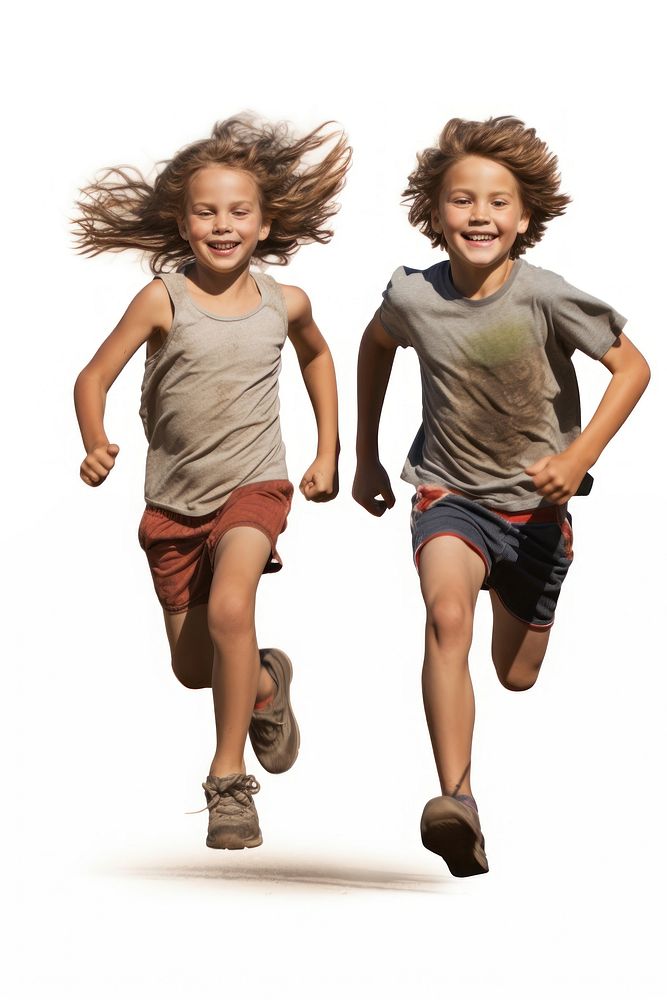 2 children running shorts white background togetherness. AI generated Image by rawpixel.