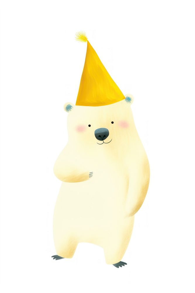 Polar bear wearing yellow hat white background representation celebration. AI generated Image by rawpixel.