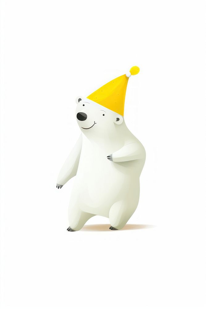 Polar bear wearing yellow hat mammal animal white background. AI generated Image by rawpixel.