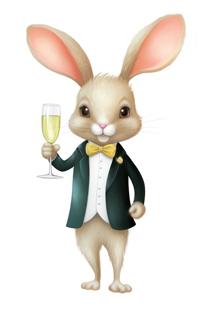 Rabbit holding champagne animal mammal white background. AI generated Image by rawpixel.