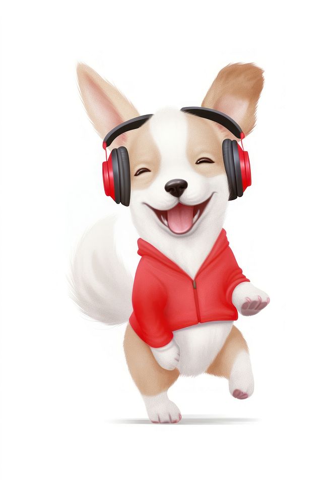 Dog wearing red headphones headset mammal animal. AI generated Image by rawpixel.