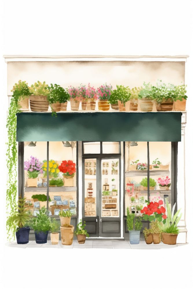 Flower store window plant white background. AI generated Image by rawpixel.