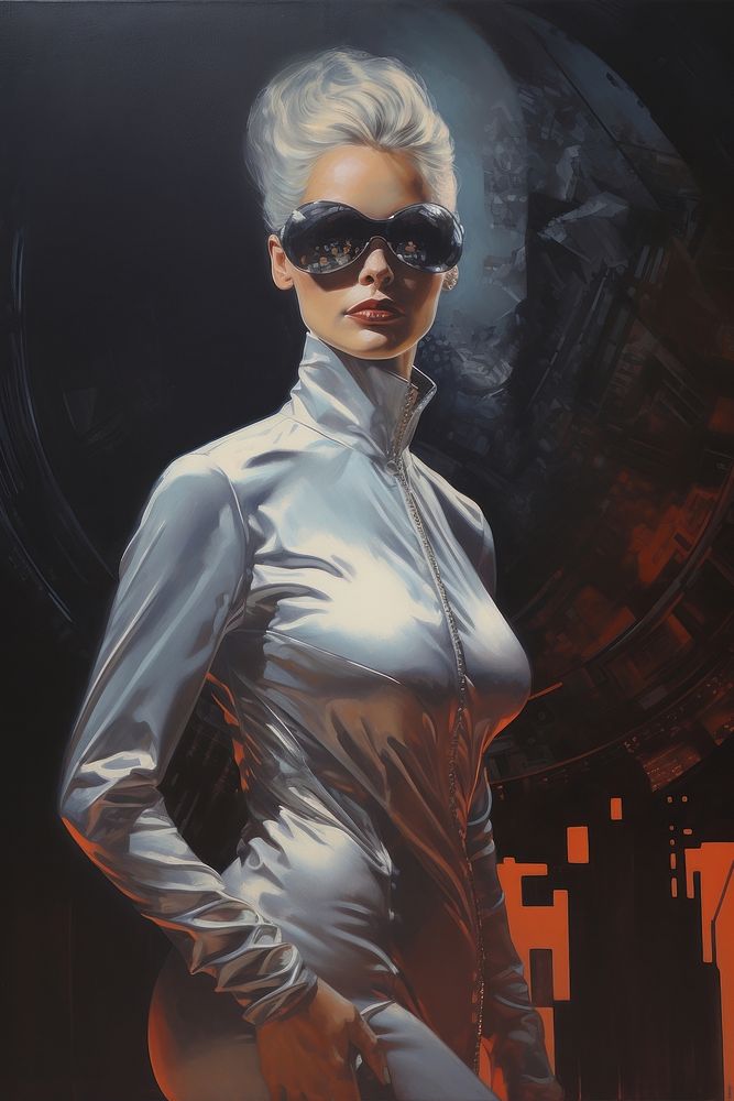 Business woman in chromium skin art sunglasses painting. AI generated Image by rawpixel.