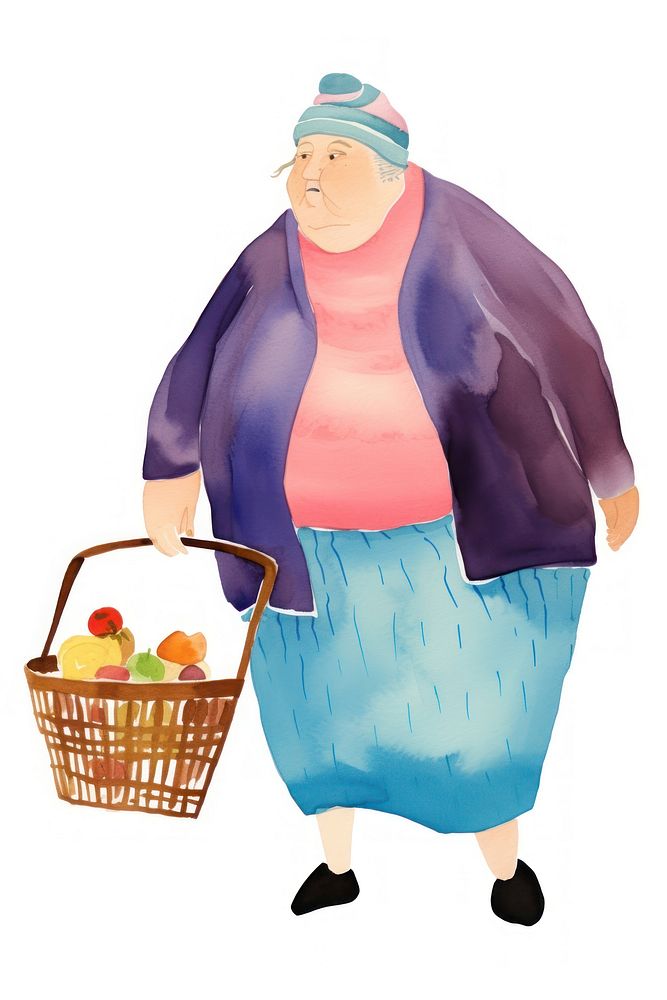 Old woman shopping drawing basket white background. AI generated Image by rawpixel.