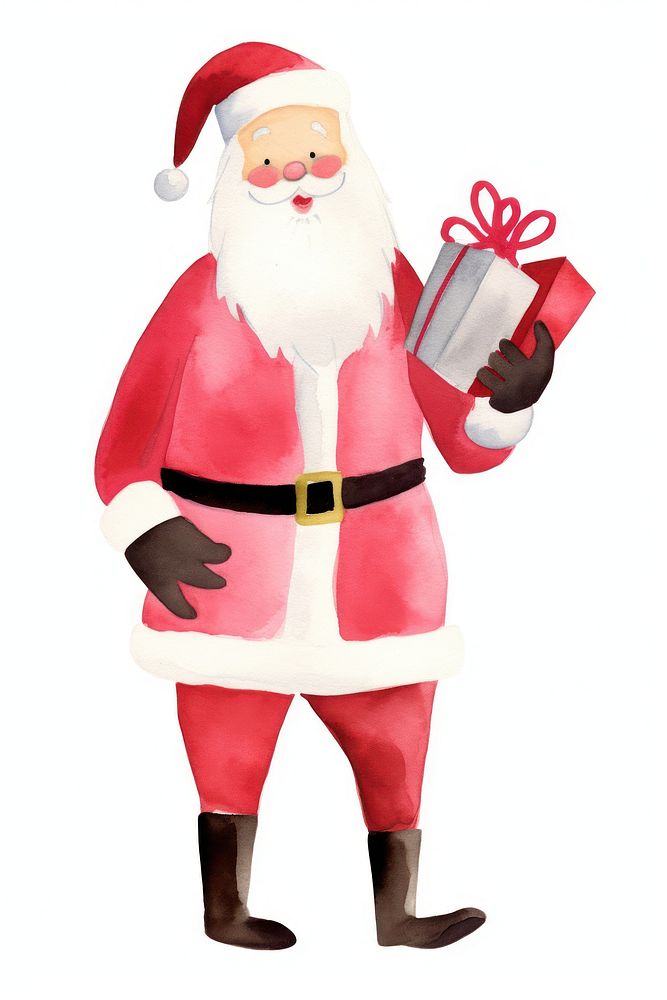 Santa hands out gifts christmas drawing white background. AI generated Image by rawpixel.