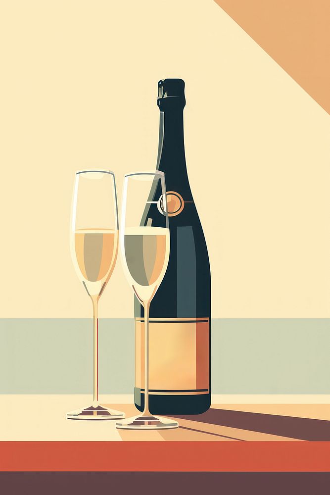 PNG Glass champagne bottle drink. AI generated Image by rawpixel.