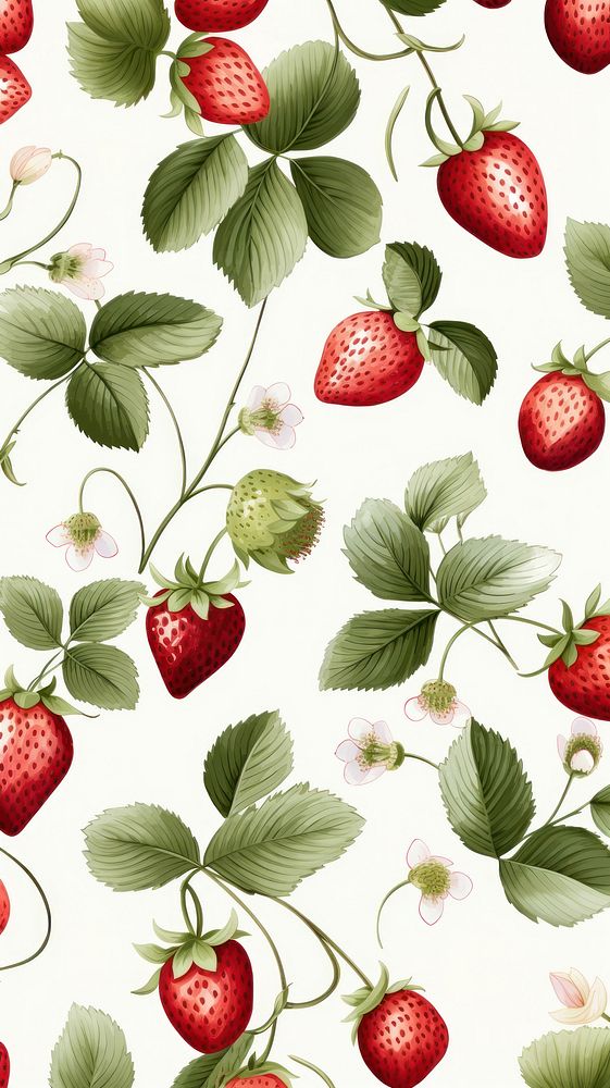 Strawberry znd leaves pattern fruit plant. AI generated Image by rawpixel.