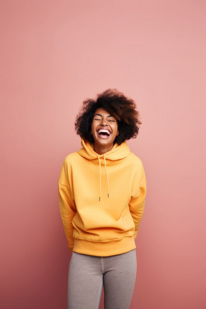Black woman laughing sweatshirt sweater. AI generated Image by rawpixel.