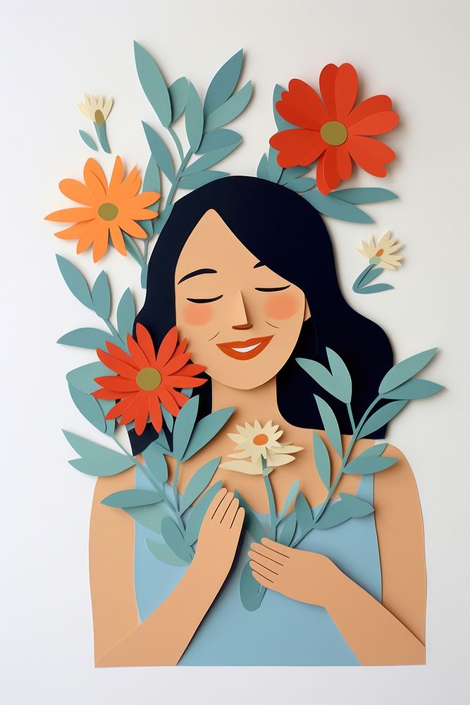 Woman smiling holding a flowers painting craft adult. AI generated Image by rawpixel.