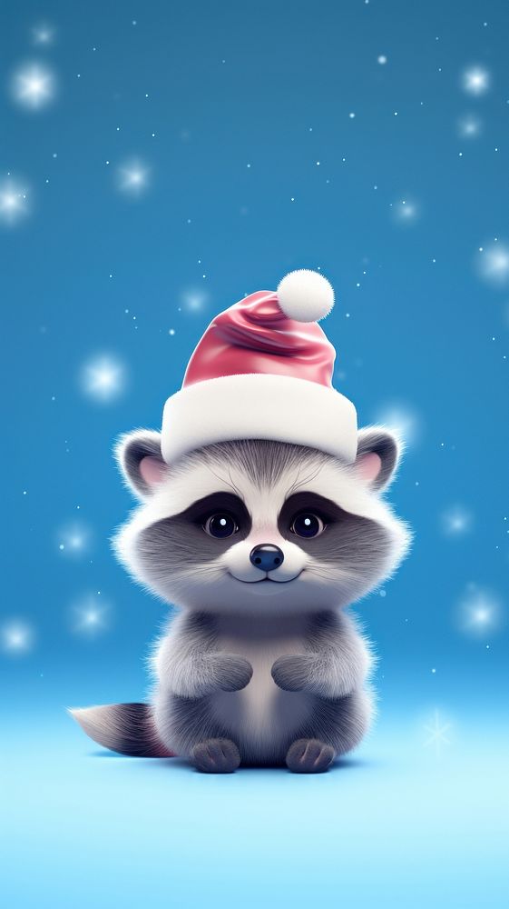 Cute raccoon animal christmas cartoon. AI generated Image by rawpixel.