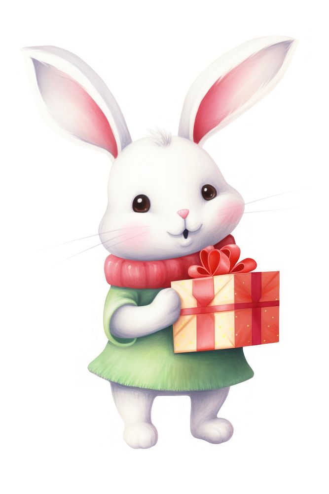 Santa bunny holding a gift box mammal animal white. AI generated Image by rawpixel.