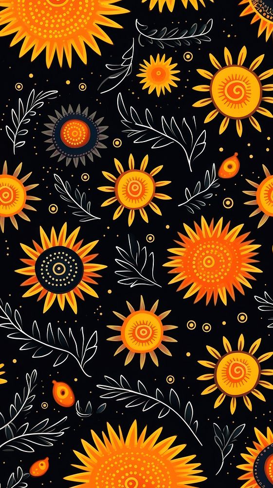 Magic neon Antique sun pattern sunflower plant. AI generated Image by rawpixel.