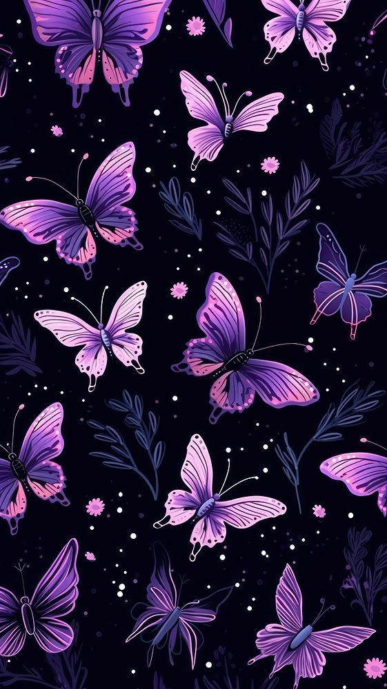Purple night butterfly pattern flower | Free Photo Illustration - rawpixel