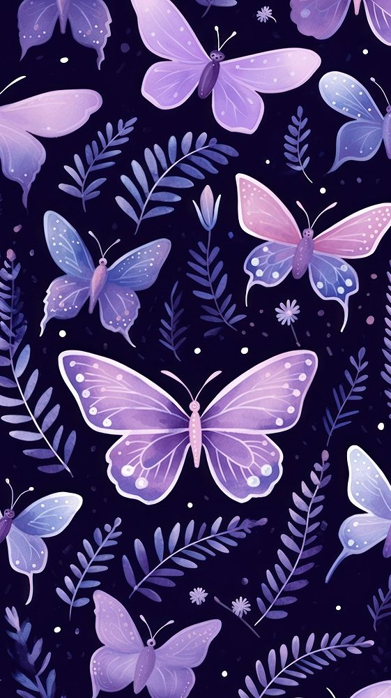 Purple night butterfly pattern plant petal. AI generated Image by rawpixel.