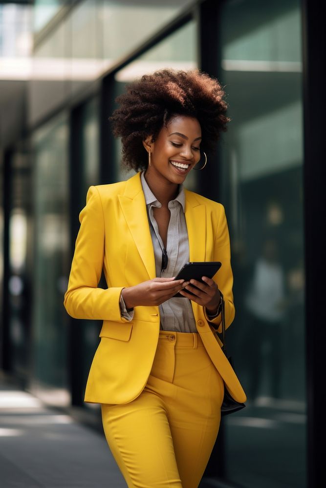 Black business woman blazer office yellow. AI generated Image by rawpixel.