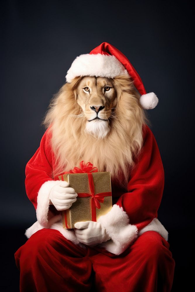 Lion christmas portrait mammal. AI generated Image by rawpixel.