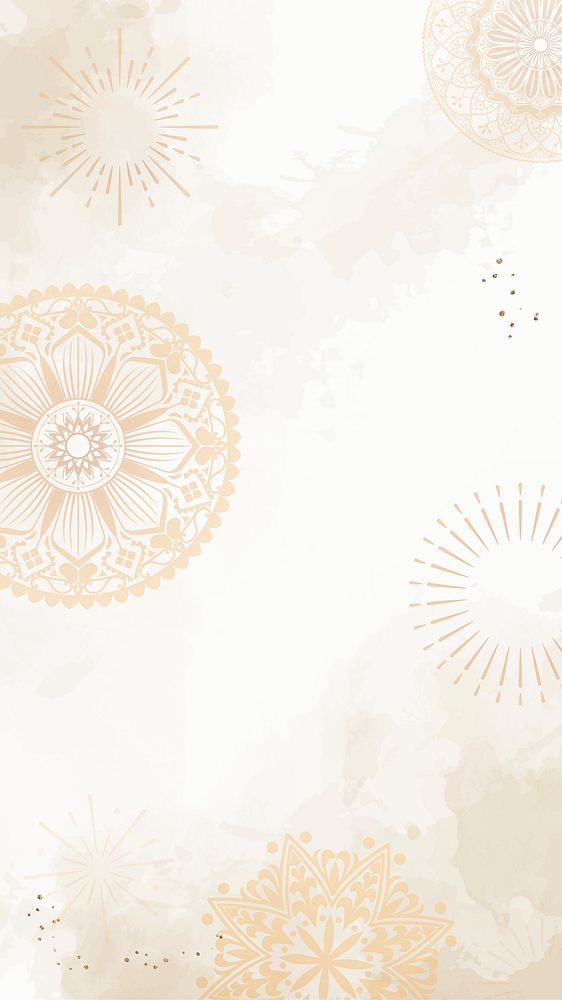 Aesthetic Diwali iPhone wallpaper, beige mandala illustration