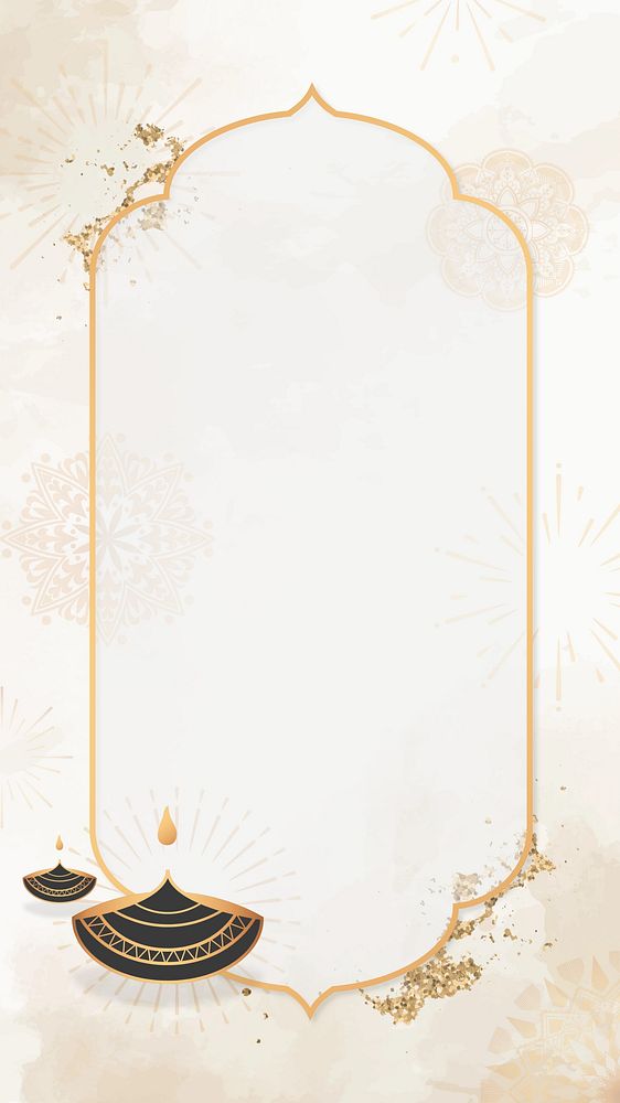 Diwali candle frame iPhone wallpaper, beige aesthetic design
