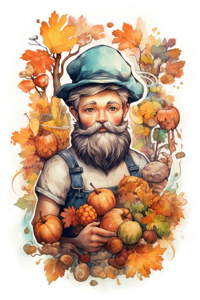 Oktoberfest badge featuring adorable bearded man vegetable painting portrait. AI generated Image by rawpixel.