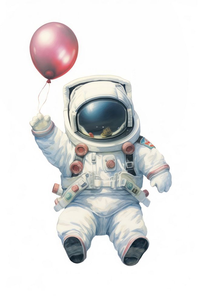 Rabbit astronaut balloon space white background. AI generated Image by rawpixel.