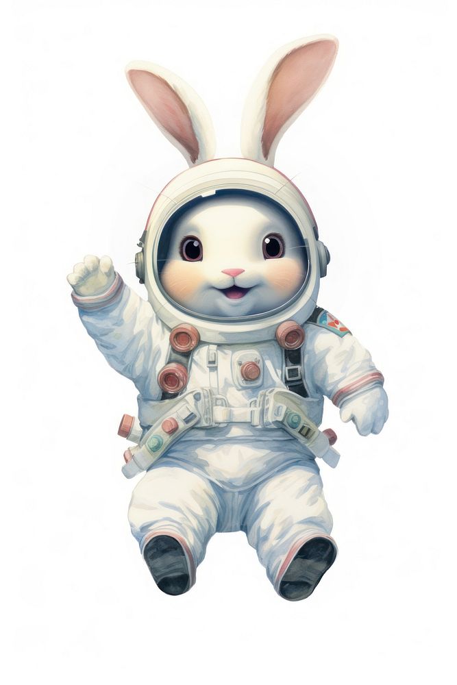 Rabbit astronaut cute toy white background. AI generated Image by rawpixel.