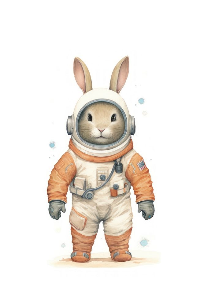 Rabbit astronaut mammal cute white background. AI generated Image by rawpixel.