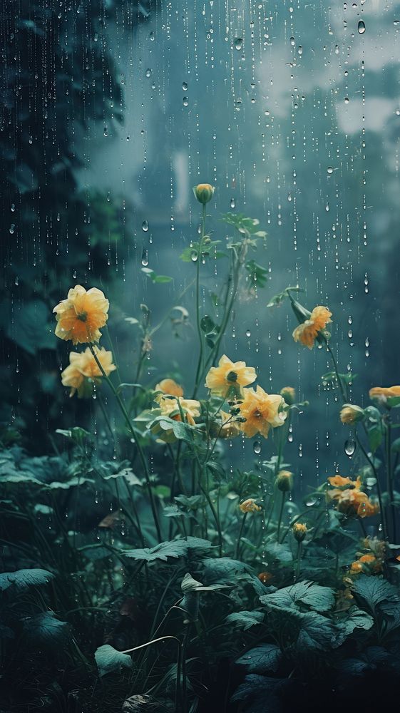 Flower garden rain raindrop outdoors. AI generated Image by rawpixel.