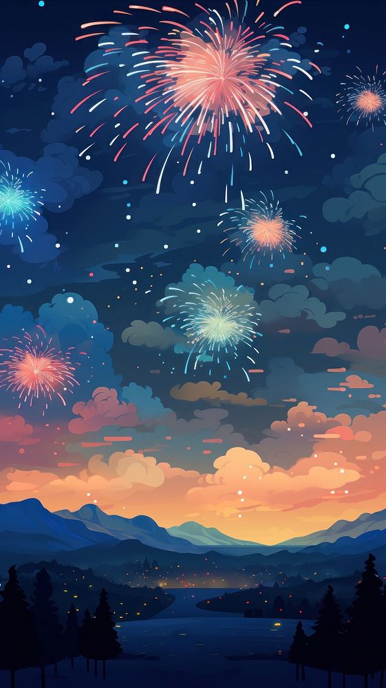New year celebration fireworks night sky. AI generated Image by rawpixel.