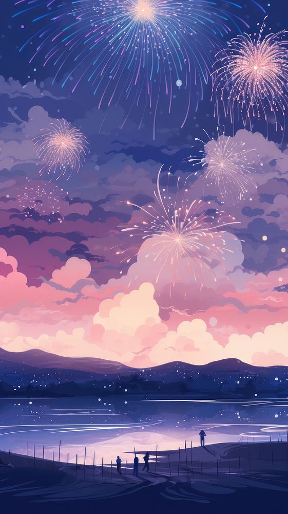 New year celebration fireworks night sky. AI generated Image by rawpixel.