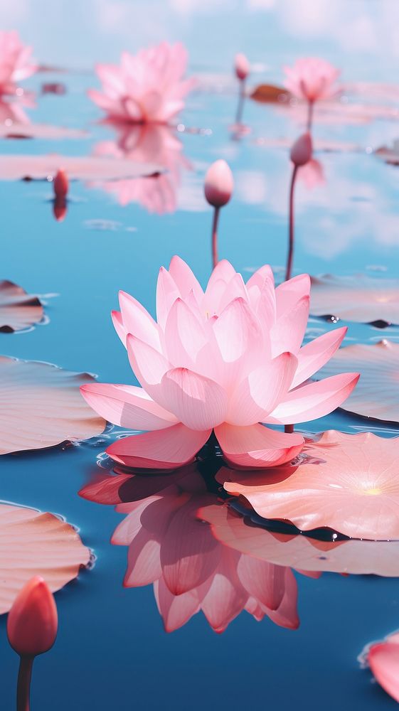 Lotus flower outdoors floating blossom. AI generated Image by rawpixel.