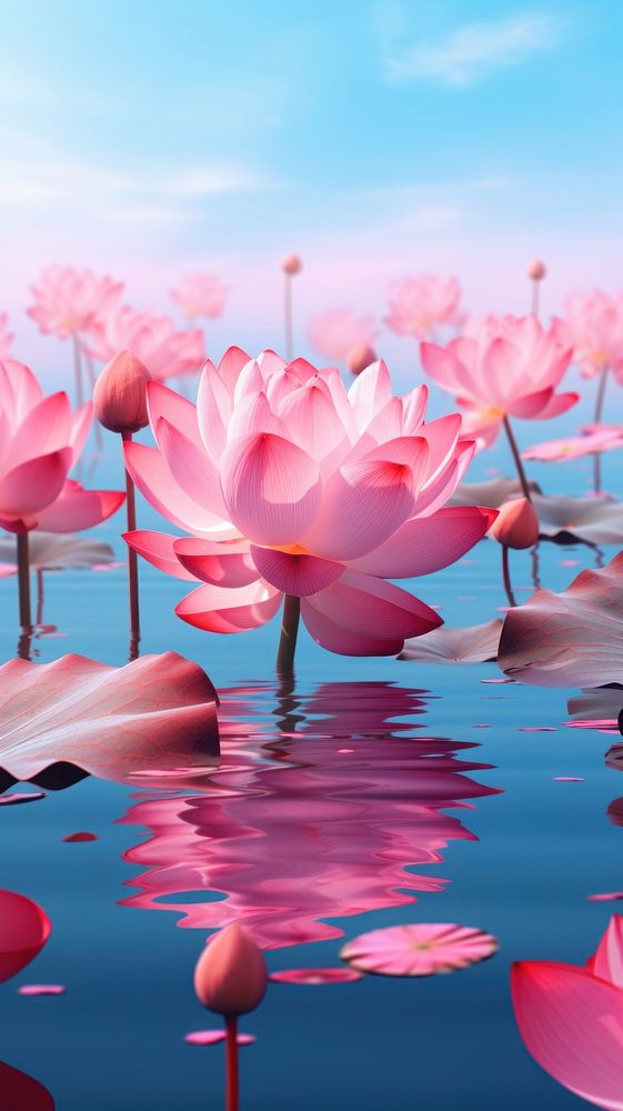 Lotus flower outdoors floating blossom. AI generated Image by rawpixel.